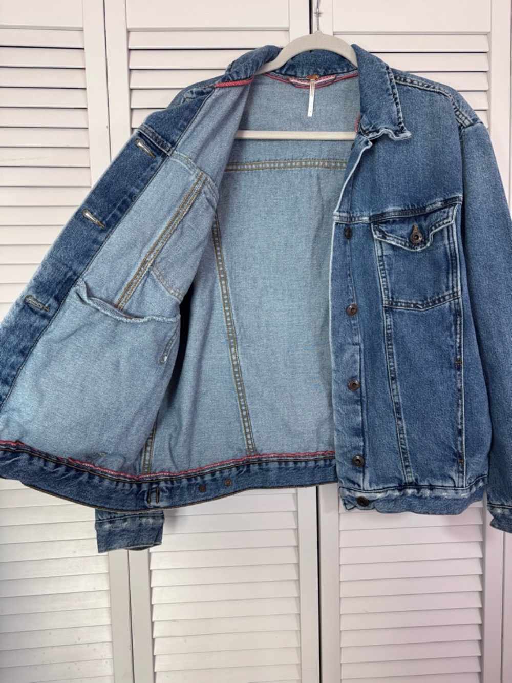 Free People Ramona Oversized Denim Trucker Jean Blue Distressed Small - Picture 4 of 11